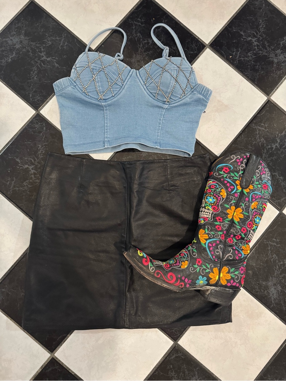 Haute Monde Light Blue Embellished Rhinestone Bustier Crop Top